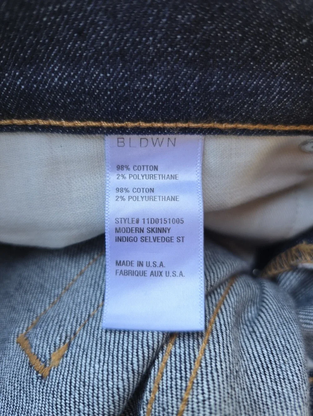 BLDWN Baldwin Modern Skinny Fit Stretch Selvedge Jeans Dark Denim Size 30